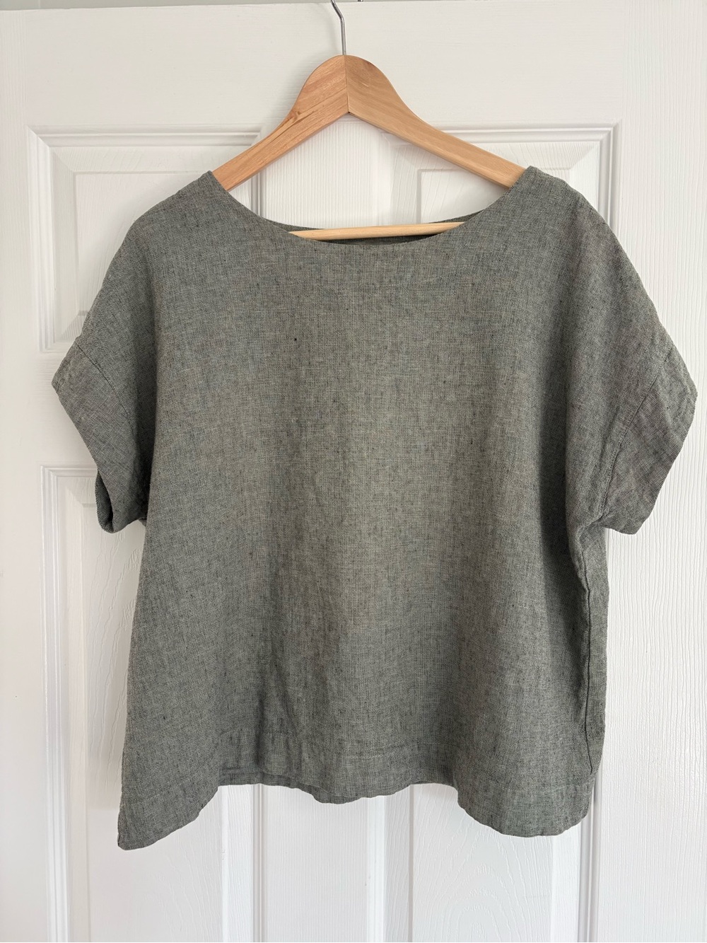 Cut Loose Linen Cotton Boxy Short-Sleeve Top — Gray, Size S